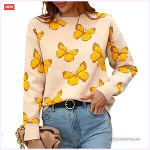 Leopard Print Knitted Pullover Sweater, Long Sleeve Crewneck, Casual Oversized